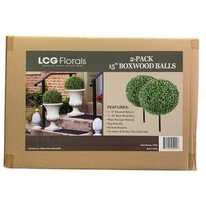 LCG Florals Premium Decorative 15 Inch Artificial Boxwood Balls, 2 Pack